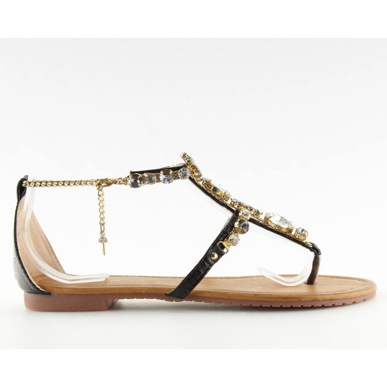 Infradito con pietre nere D-6526 Nero