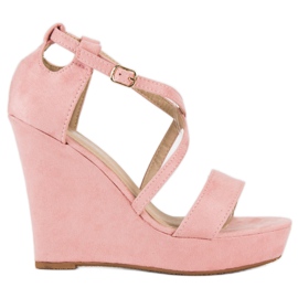 Sandali con zeppa in camoscio rosa