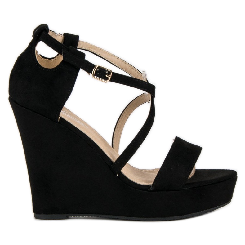 Sandali con zeppa in camoscio nero