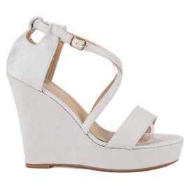 Sandali con zeppa in camoscio grigio
