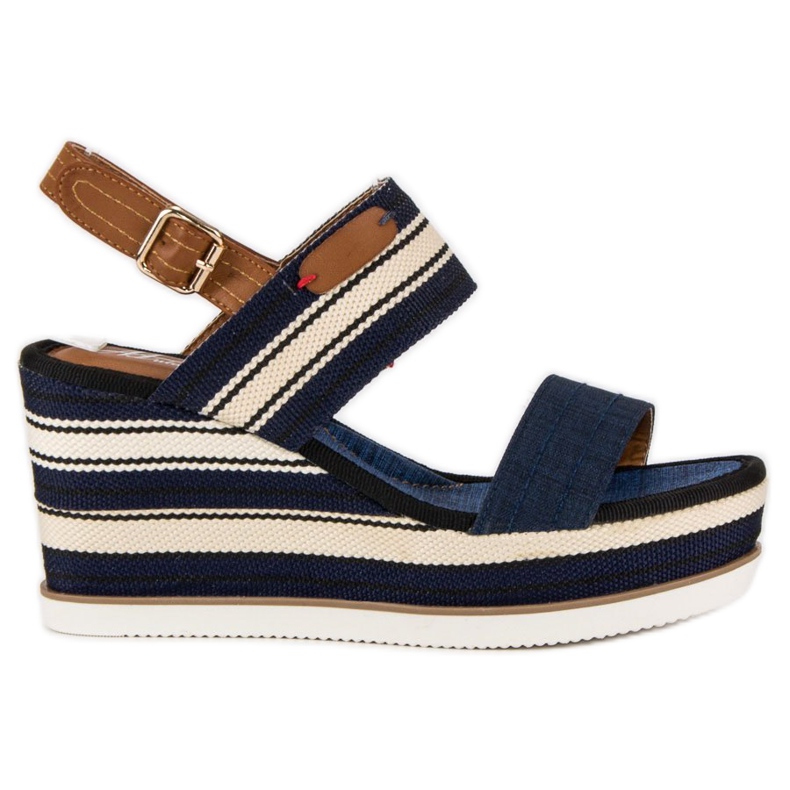 Sandali con zeppa a costine blu navy