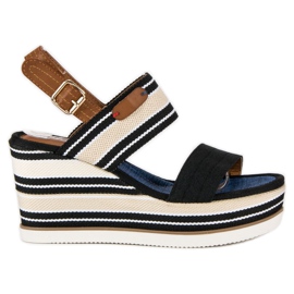 Sandali con zeppa a costine nero