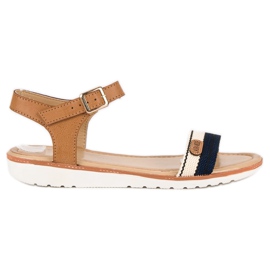 Laura Mode Sandali piatti in tessuto marrone