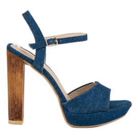 R'S Sandali in denim con tacco alto multicolore blu navy