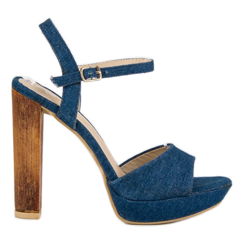 R'S Sandali in denim con tacco alto multicolore blu navy