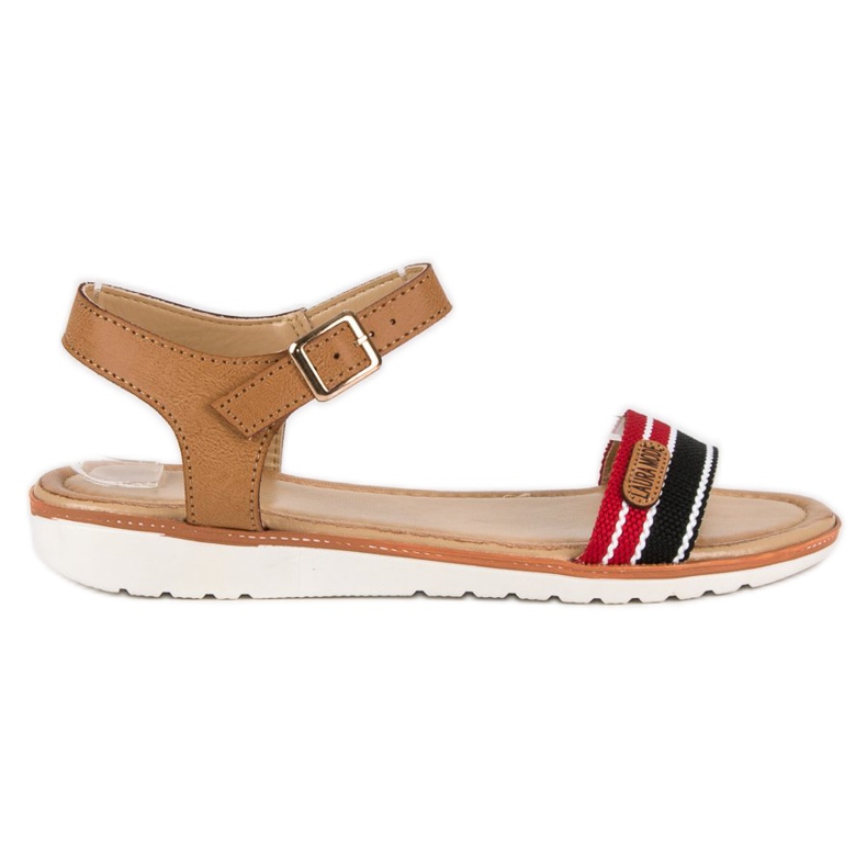Laura Mode Sandali piatti in tessuto marrone