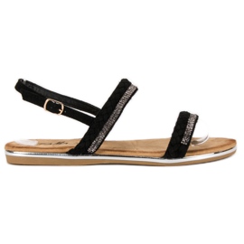 Fama Sandali piatti in pelle scamosciata nero