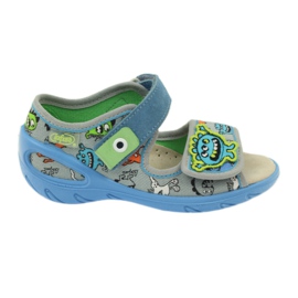 Sandali con inserto in pelle Befado 433P blu arancia grigio