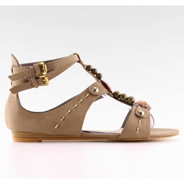 Sandali da donna con pietre kaki ZS3522 cachi