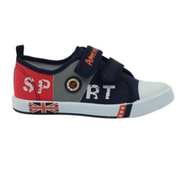 American Club Scarpe da bambino sneakers con bandierina in velcro blu navy americano bianco arancia grigio