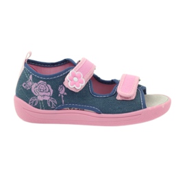 American Club Sandali americani scarpe per bambini sottopiede in pelle blu rosa