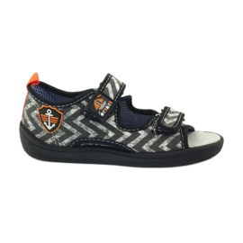 American Club Sandali americani scarpe per bambini sottopiede in pelle nero arancia grigio
