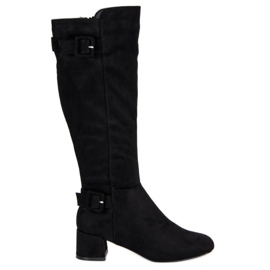 Stivali con tacco alto in camoscio nero