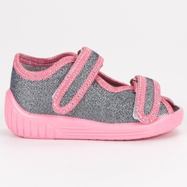 Pantofole su velcro grigio rosa