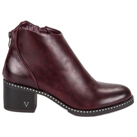 Stivaletti vinceza bordeaux con tacco alto rosso