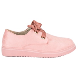 Sneakers stringate in pelle scamosciata rosa