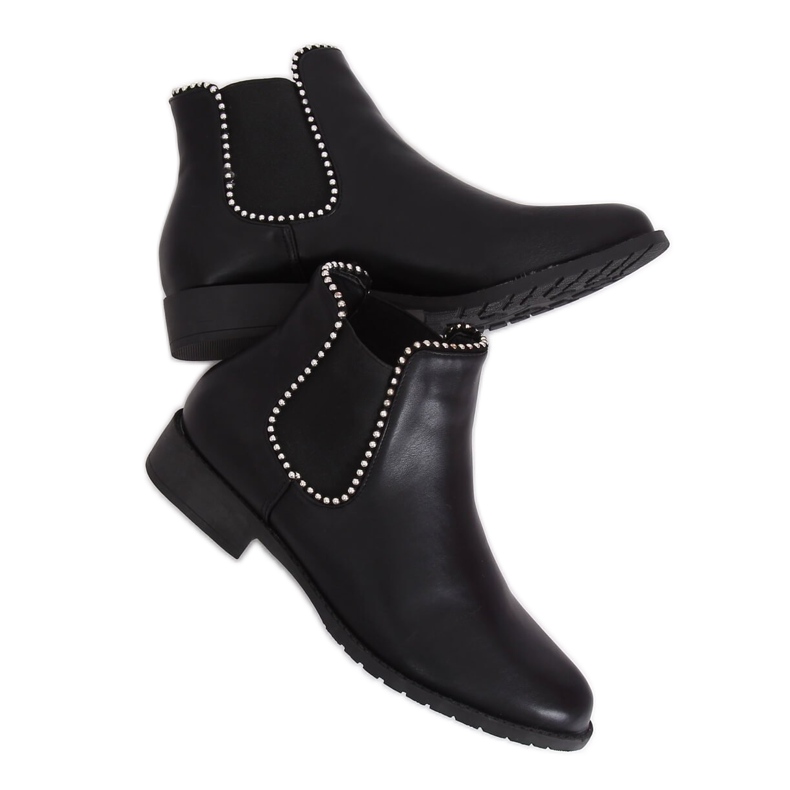 Stivaletti Chelsea neri con perline Q-30 Black nero