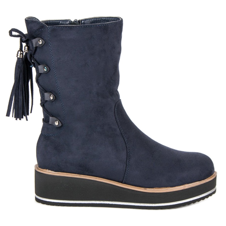 Forever Folie Stivaletti in camoscio con zeppa blu
