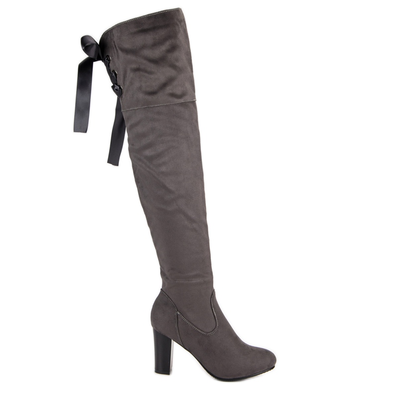 Forever Folie Eleganti stivali alti alla coscia con tacco alto grigio