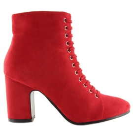 Red SP03 Stivali rossi su un tacco stabile rosso