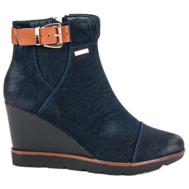 Filippo Stivali con zeppa blu navy