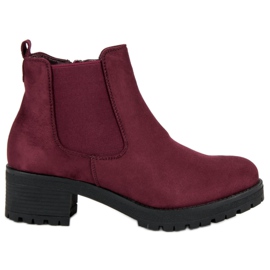 Ideal Shoes Stivaletti Chelsea bordeaux con tacco alto rosso