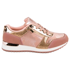 Scarpe sportive con cerniera decorativa giallo rosa