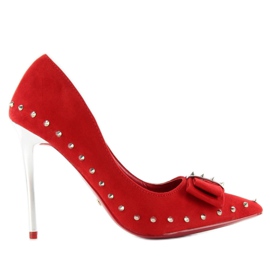 Spille rosse con borchie e fiocco nf-05p Red rosso