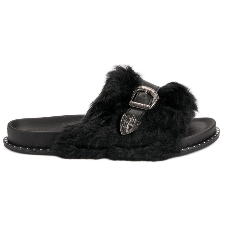 Infradito alla moda con pelliccia nero