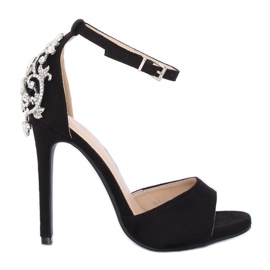Sandali su tacco alto con pietre nere 9509-502 Nero