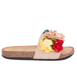 Pantofole da donna beige P-848 Beige multicolore rosa