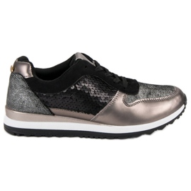 Scarpe sportive con paillettes nero grigio giallo
