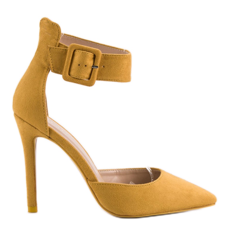Scarpe col tacco in camoscio senape giallo