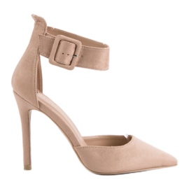 Scarpe con tacco in pelle scamosciata beige
