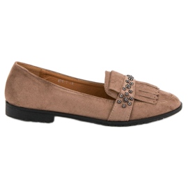 Laura Mode Mocassini Beige Con Strass