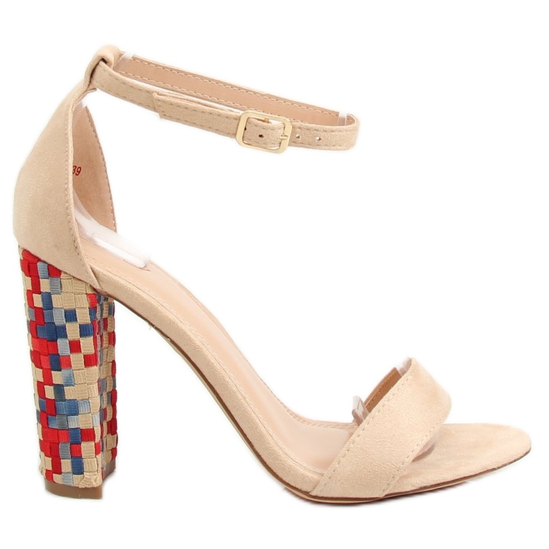Sandali beige con tacco 708-24 Beige marrone multicolore