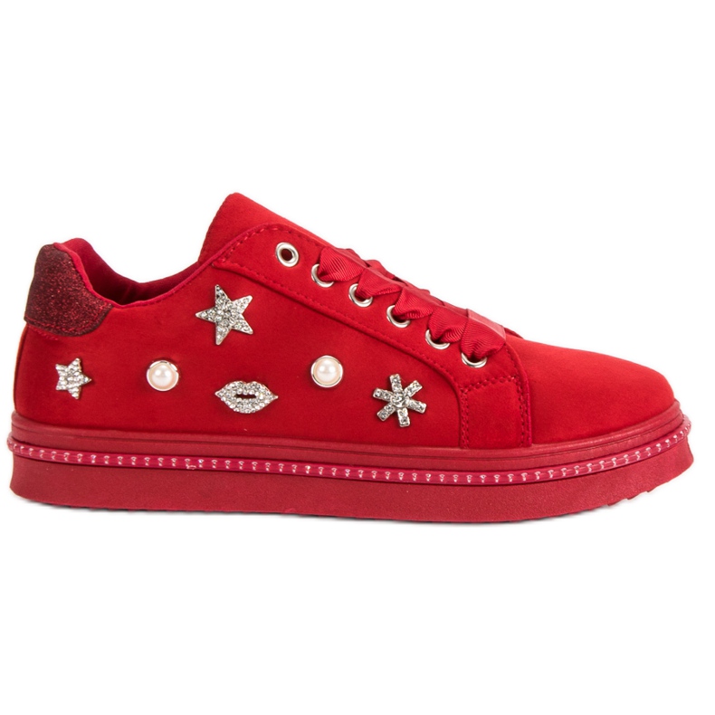 Sneakers In Camoscio Con Strass rosso