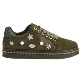 Sneakers In Camoscio Con Strass verde