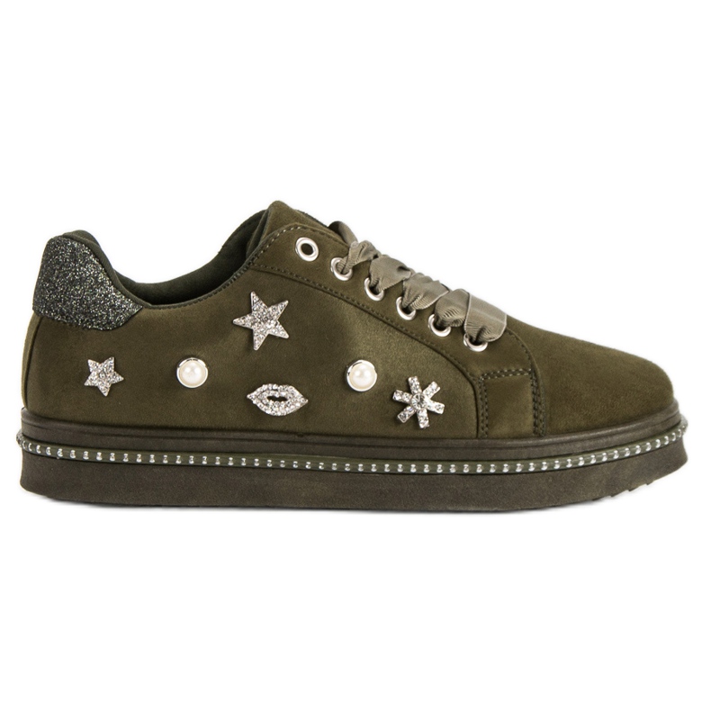 Sneakers In Camoscio Con Strass verde