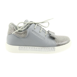 Scarpe da bambina in pelle RenBut 3303, grigio e argento
