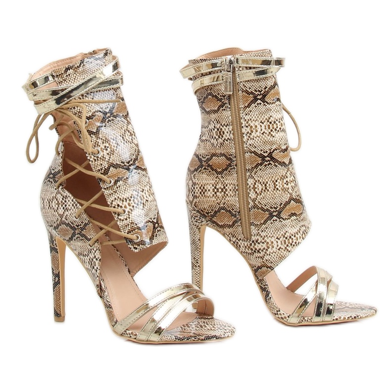 Pelle di serpente beige JR-041 Stivali nudi marrone multicolore