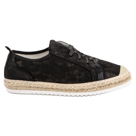 Queentina Espadrillas nere con lacci nero