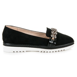 Ideal Shoes Francesine in camoscio con cristalli nero