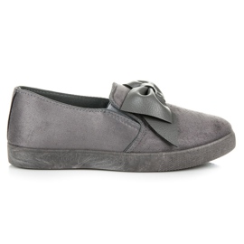 Slip in Pelle Scamosciata Con Fiocco grigio