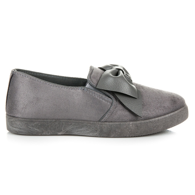 Slip in Pelle Scamosciata Con Fiocco grigio
