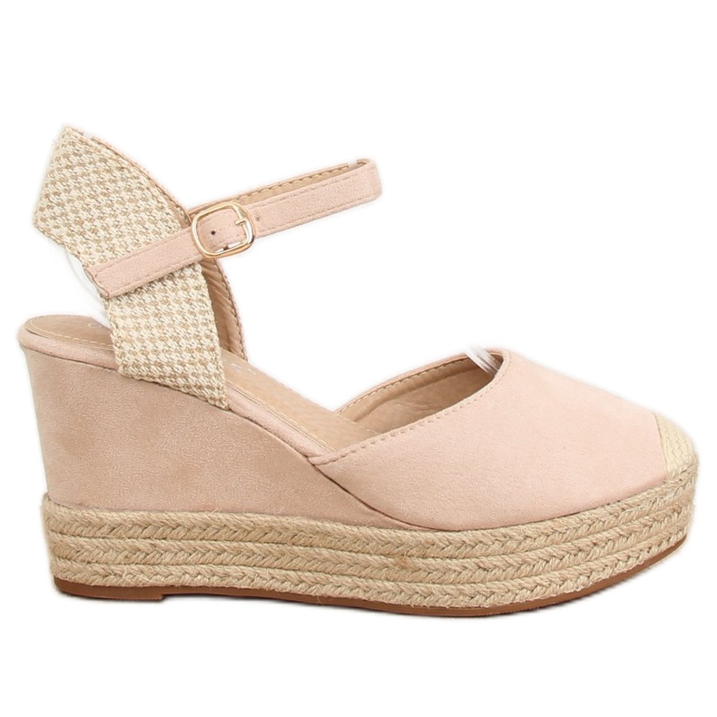 Espadrillas su zeppe beige e rosa T331P Beige