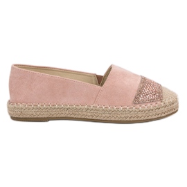 Small Swan Espadrillas In Camoscio Con Cristalli rosa