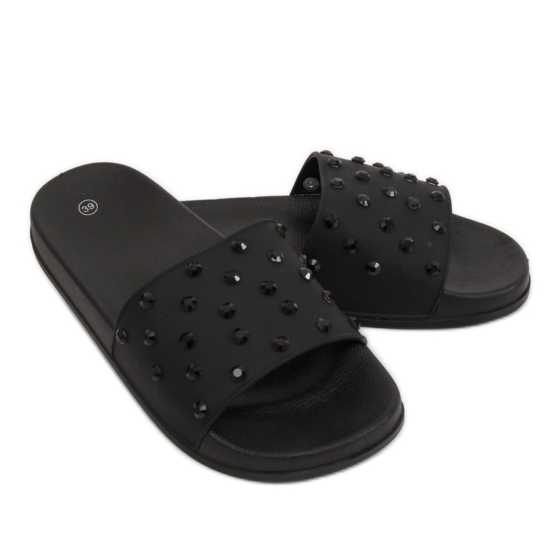 Nero CK67P Pantofole nere con pietre