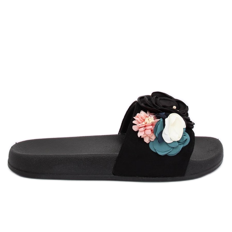 Nero BG19 Pantofole nere con fiori