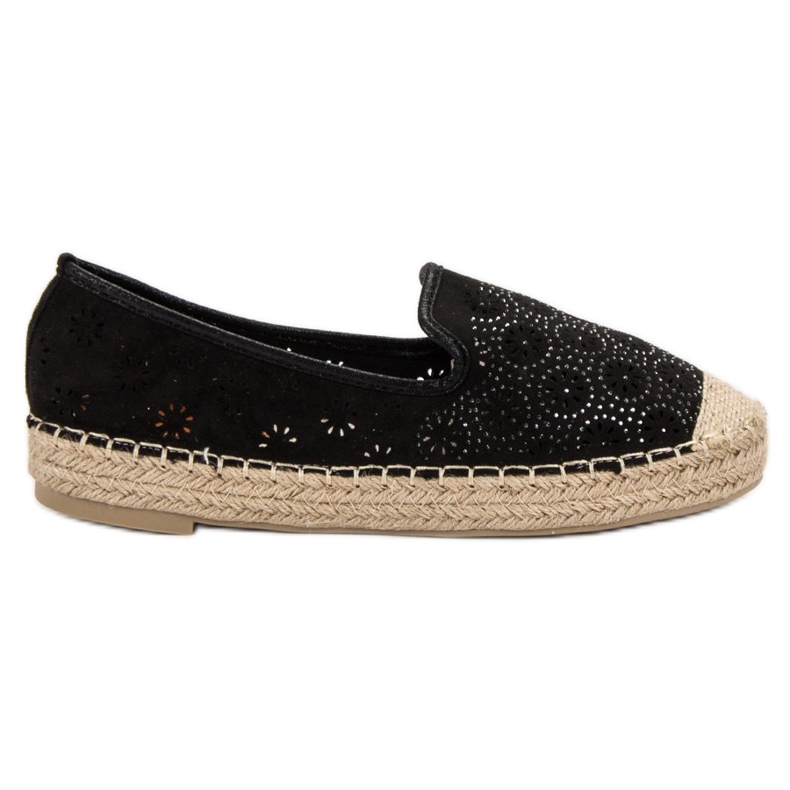 SHELOVET Espadrillas traforate in pelle scamosciata nero